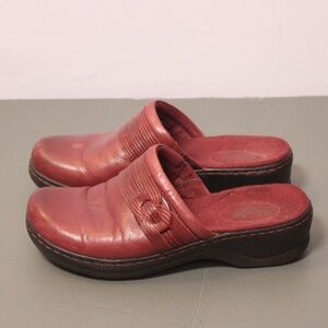 Clarks Women’s Leather Comfort Clogs Slip-On Mules Red Shoes 6.5M‎